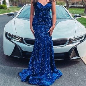 Amelia couture blue sequin prom dress